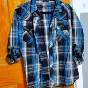 Blue plaid long sleeve Dress shirt